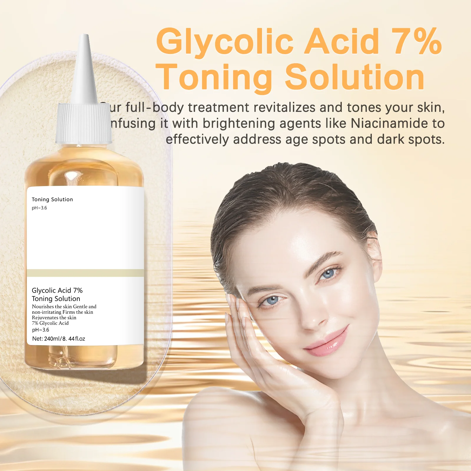 Lactic Acid Toner - 7%グリコール酸トーニングソリューション 240ml 優しく角質除去、ニキビ除去、肌のトーンアップ、黒ずみ・ニキビの軽減、ナイアシンアミド配合